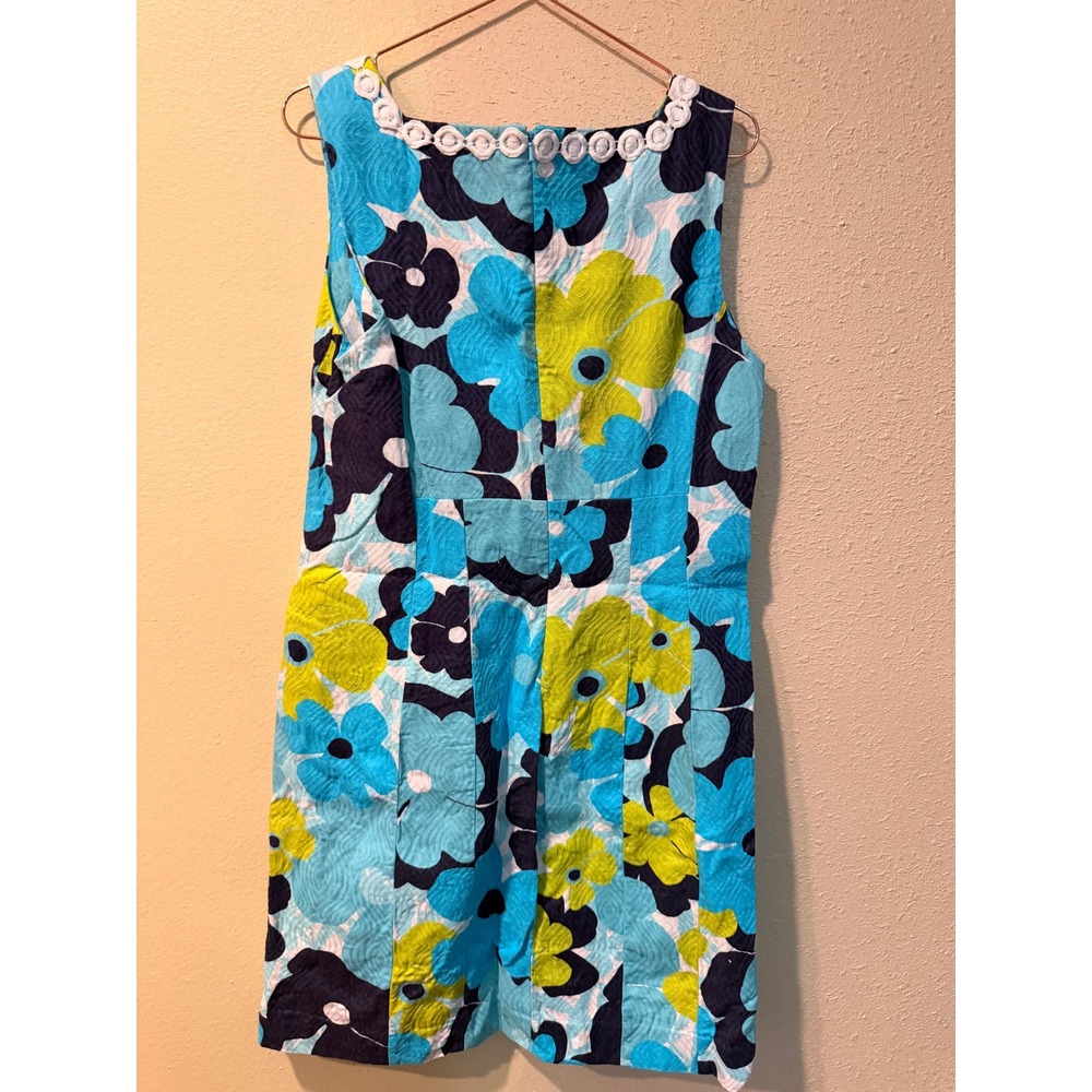 Lilly Pulitzer Dress Women 6 Blue Floral 92862W Seersucker Lace Shift Preppy - Picture 8 of 9